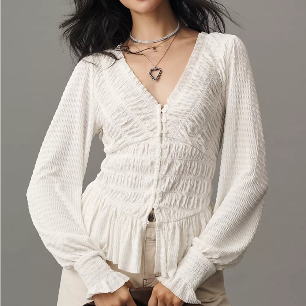 Anthropologie NWT Smocked V-Neck Top